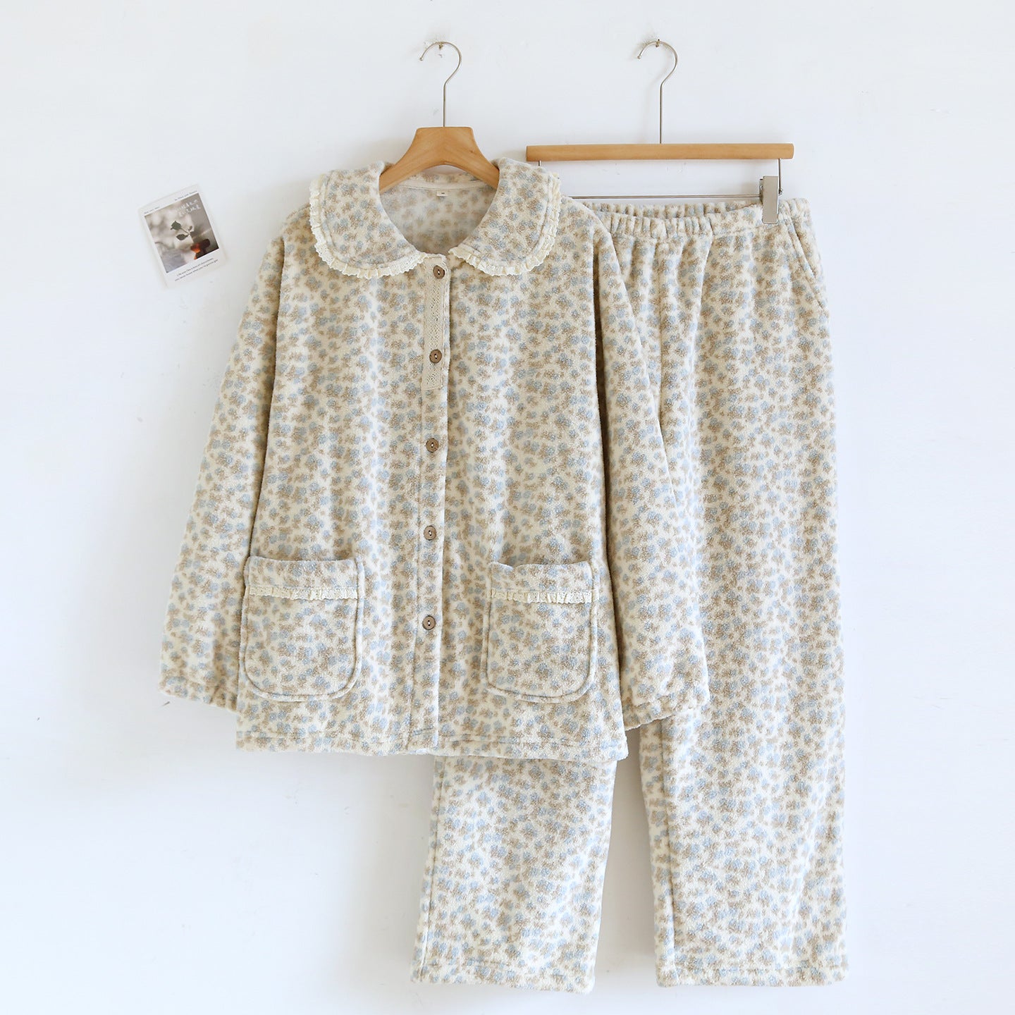Lace Jacquard Sweet Cute Coral Fleece Pajamas Autumn And Winter Warm Loungewear
