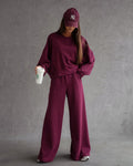 Autumn And Winter Round Neck Long Sleeve Wide Leg Pants Two-piece Set