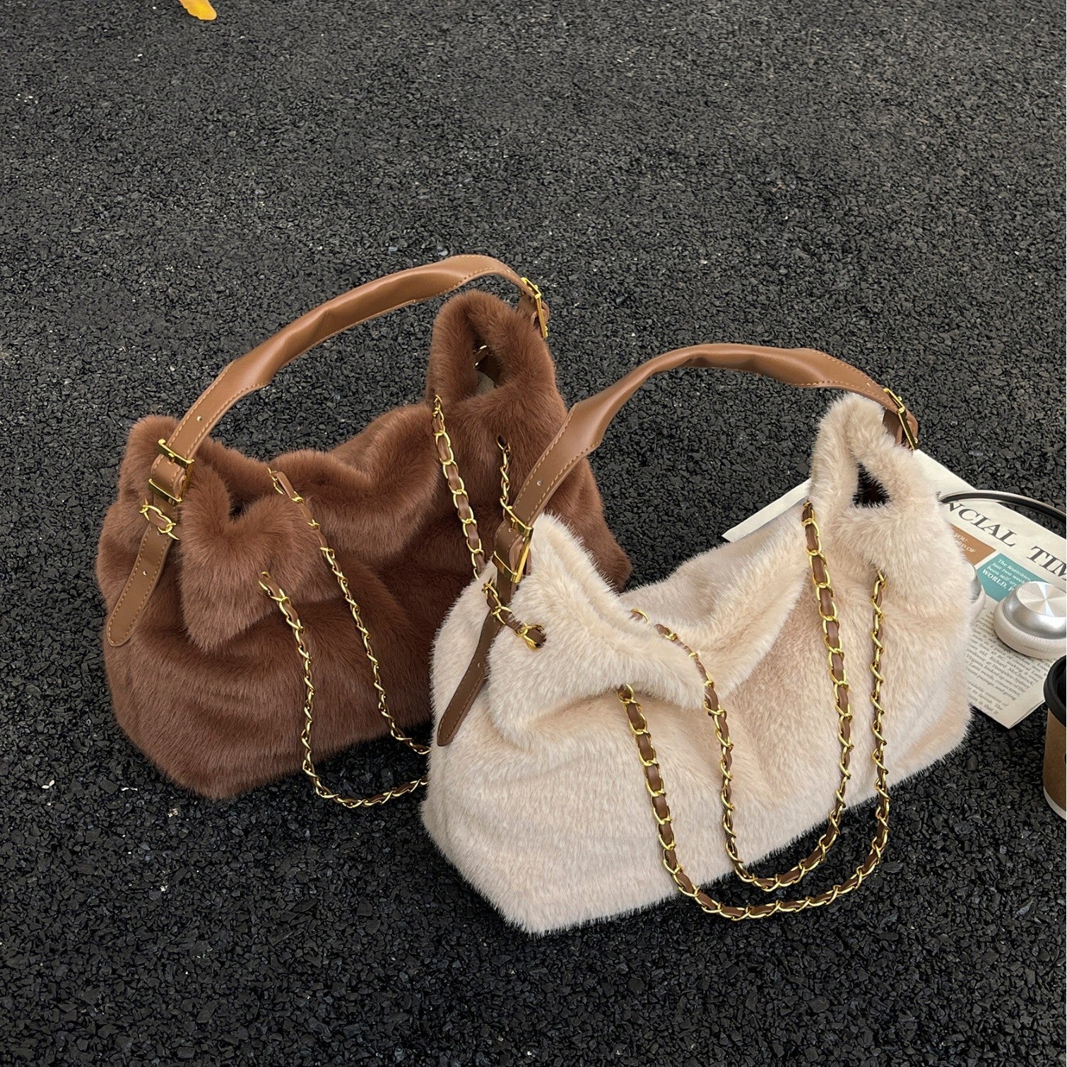 Large Capacity Fur Bag Women's Shoulder Messenger Bag