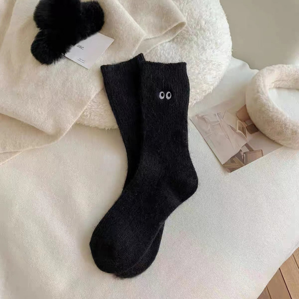 Autumn And Winter Small Eyes Mid-calf Plus Velvet Socks