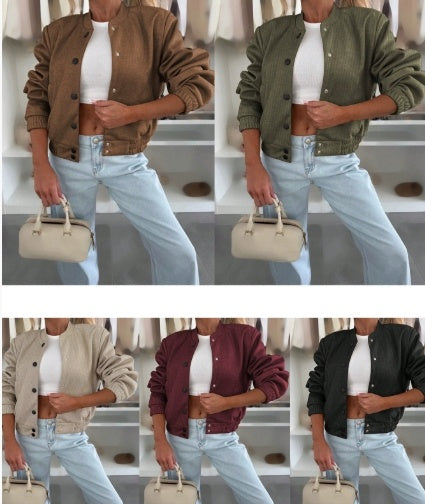 Pocket Cardigan Solid Color Autumn And Winter Corduroy Button Casual Trend Jacket Coat Top