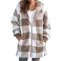 Women's Plaid Hooded Jacket, Long Sleeve Zip Up Oversized Coat With Pockets For Winter Casual And Commute